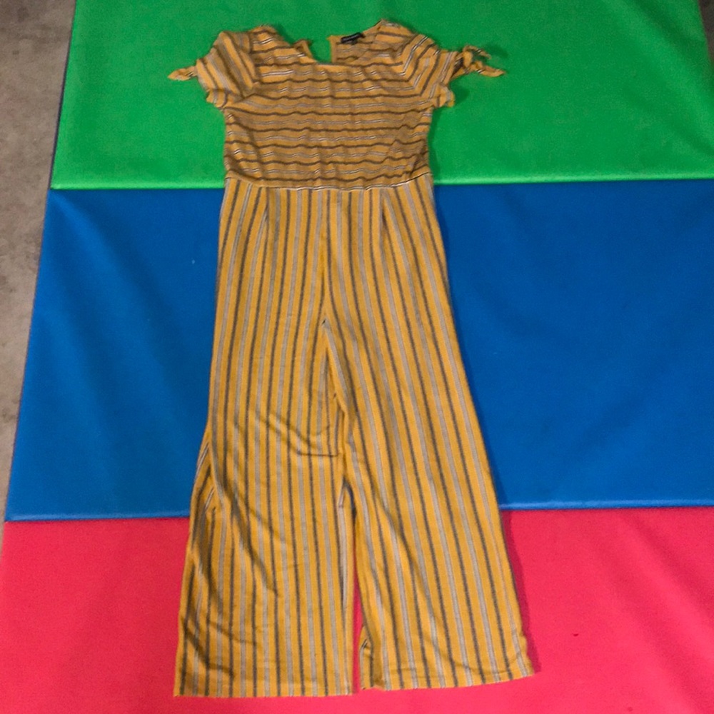 girls XL yellow black and white stripe jumpsuit